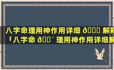 八字命理用神作用详细 🐅 解释「八字命 🐴 理用神作用详细解释大全」